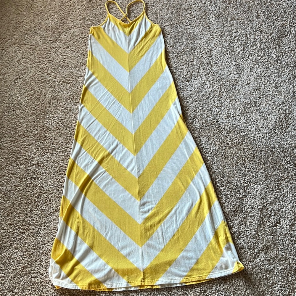 Gap Women’s Medium MD Maxi Yellow White Chevron Cotton EUC